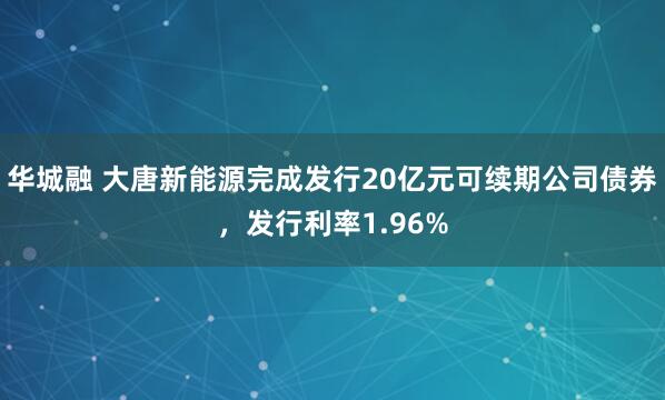 华城融 大唐新能源完成发行20亿元可续期公司债券，发行利率1.96%